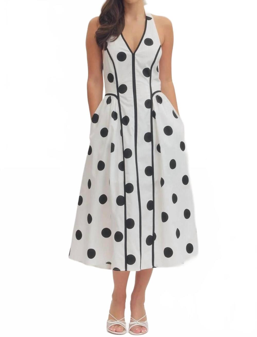 NEW ENTRO polka dot halter midi dress in off white